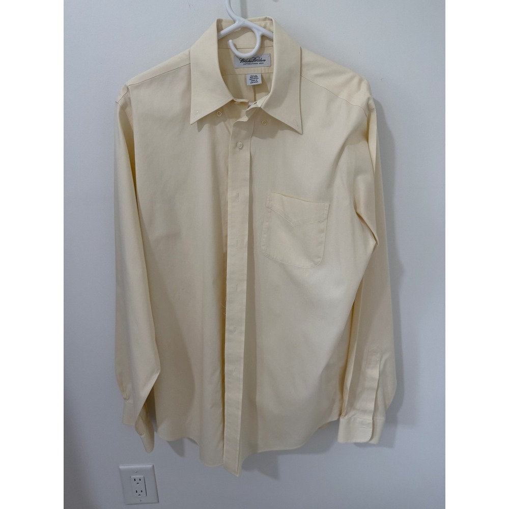 Brooks Brothers Dress Shirt Mens 15.5-36 Cream Good Non-Iron Cotton Long Sleeve